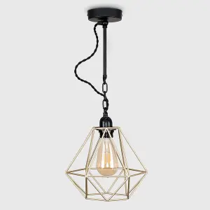 ValueLights Huber Industrial Satin Black Wall Ceiling Light Fitting with Gold Metal Cage Shade