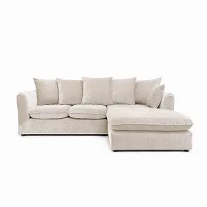 Lucas Water Repellent Velvet Chenille Right Facing Corner Sofa in Cream