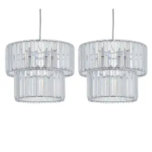 First Choice Lighting Set of 2 Clint Clear Acrylic Crystal Two Tier Easy Fit Pendant Shades