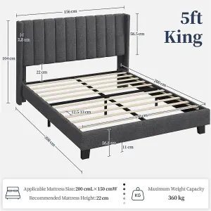 Yaheetech Bed Frame with Channel Tufted Headboard - Dark Grey / King