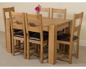 Kuba 125 x 80 cm Chunky Oak Small Dining Table and 6 Chairs Dining Set with Lincoln Chairs