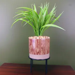 Artificial Grass Plant Planter Ceramic & Metal Stand Botanik