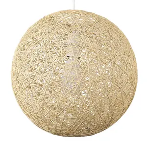 ValueLights Bjorn Modern Cream Lattice Wicker Rattan Globe Ball Style Ceiling Pendant Light Lampshade