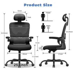 Computer Chair with Adjustable Lumbar Support and Headrest, Swivel Executive Mesh Office Chair for Home Office-Black