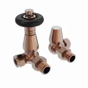 Right Radiators Traditional Antique Design Brushed Copper TRV Corner Valves 1/2"x15mm Pair