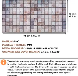 3D Wall Panels with Adhesive Included - Pack of 6 Sheets -Covering 29.76 sqft/2.76 sqm - Decorative Beige & Grey Mosaic Tiles