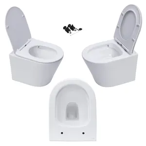 Gloss White Hidden Fixation Rimless Wall Hung Toilet Pan & 1.12m Concealed Cistern Frame WC Unit with Matt Black Flush Plate