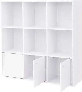 VASAGLE Bookshelf, 9-Cube Bookcase Display Shelf, Freestanding Cube Unit Storage Rack with 3 Bottom Cabinets, White