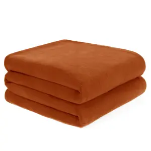 Dreamscene Warm Polar Fleece Throw Soft Bed Blanket, Rust - 120 x 150cm