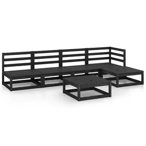 5 Piece Garden Lounge Set Black Solid Wood Pine