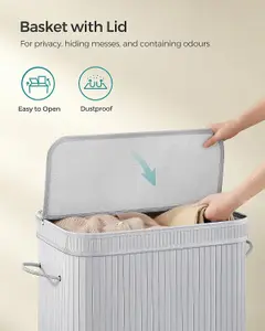 SONGMICS Laundry Hamper with Lid, Bamboo Laundry Basket, Removable Machine Washable Hamper Basket, Grey