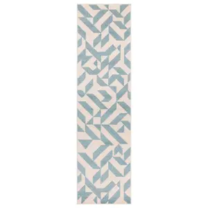 Blue Abstract Funky Modern Easy to Clean Geometric Rug For DiningRoom-66 X 240cm (Runner)