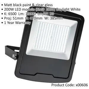 Slim Outdoor IP65 Floodlight - 200W Daylight White LED - 16000 Lumen High Output