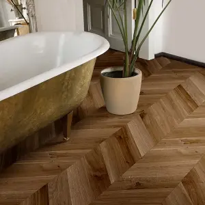 Chevron Wood Effect Vinyl (Dark Oak, 4m x 4m)