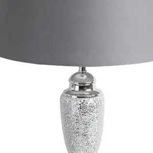 First Choice Lighting Mirrored Crackle Glass Floor Lamp with Grey Shade