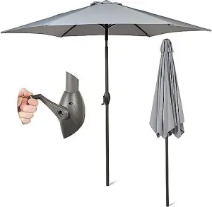 Wind Up Parasol with Steel Shaft Outdoor Garden Patio Easy Assembly Easy Crank