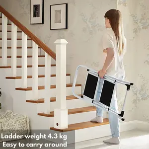 Lightweight 2 Step Ladder 32.2'' (82cm) High - White Portable Folding Ladder - Small, Compact, and Functional Steel Step Ladder