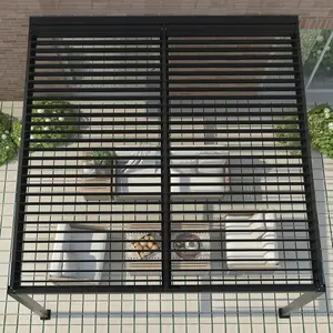 Primrose Living Deluxe Charcoal Wall Mounted Veranda with Louvered Shutter Roof 4m x 3m