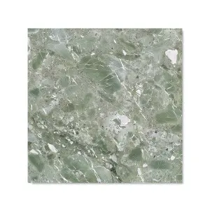 Polished Sage Green Quartz Effect Premium Glass Kitchen Splashback W600mm x H750mm