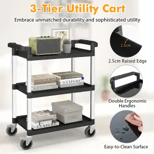 COSTWAY 3-Tire Metal Rolling Cart 150KG Capacity Tool Trolley with Lockable Universal Wheels