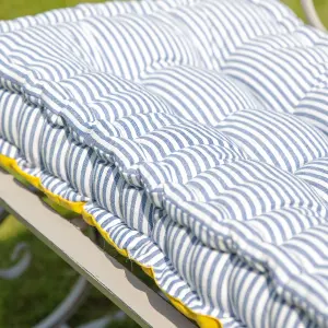 Vintage Blue Striped Reversible Outdoor Garden Furniture Bench Cushion