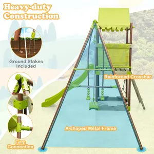 Costway 7-in-1 Swing Set Outdoor Metal Playset Kids Backyard Playground w/ Slide