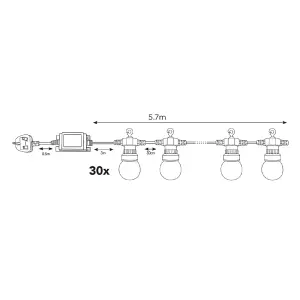 ValueLights 10 Pack IP44 Rated 5.7M Integrated Warm White LED Festoon Clear Globe String Lights