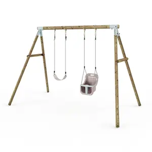 Limited Edition Rebo Wooden Garden Double Swing Sets - Luna - Pastel Pink