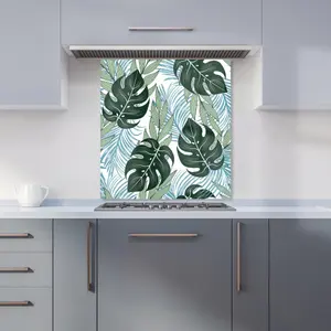 Tropical Pattern, Bright Plants, Flowers Premium Glass Kitchen Splashback W600mm x H600mm