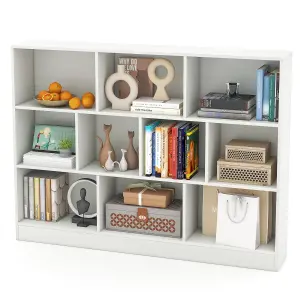 COSTWAY 10-Cube Bookshelf 140CM Wood Display Shelf 3-Tier Storage Organizer