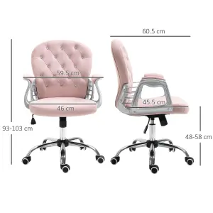 Vinsetto Office Chair Velour Diamond Tufted Padded Ergonomic 360 Swivel Pink