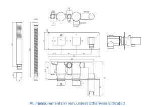 2 Dial 2 Way Square Thermostatic Concealed Valve Diverter & Shower Handset & Bath Filler Waste