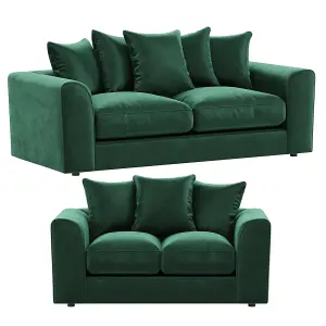 Brooklyn Plush Velvet Fibre Fabric Sofa Set 3 and 2 Seater sofa  Green