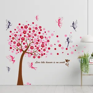 Walplus Combo KidsHuge Pink Tree Wall Sticker + Fairies PVC