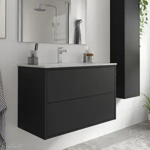 Optimus Noir 800 Wall Hung Vanity Unit + Basin - Matt Black