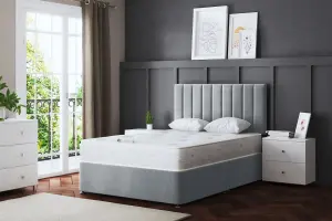 Amelia Silver Upholstered Panel Divan Bed with Headboard and Two Drawers Small Single