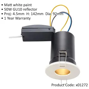 Fire Rated Recessed Ceiling Downlight - 50W GU10 - Fixed - Matt White Light