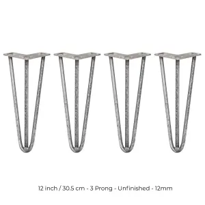 4 x Hairpin Leg - 12 - Unfinished - 3 Prong - 12m