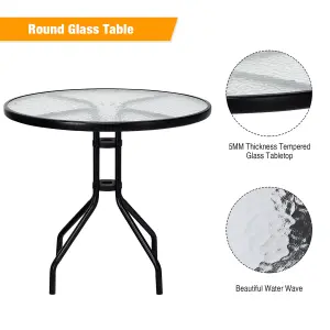 Costway Outdoor Patio Table Round Coffee Tea TableTempered GlassTop with Umbrella Hole