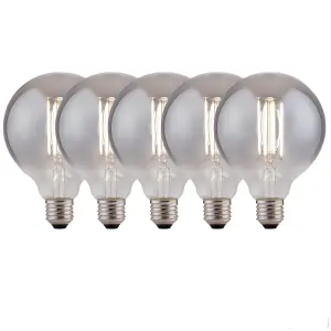 Harper Living 8 Watts G95 E27 LED Bulb Smoked Globe Cool White Dimmable, Pack of 5