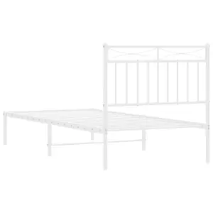 Berkfield Metal Bed Frame with Headboard White 90x190 cm