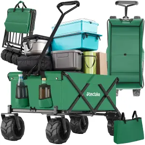 Garden Trolley - foldable with wide wheels, 2 pockets, transport bad, 80 kg capacity - green