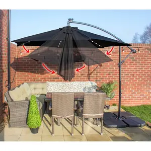 Apollo Banana Cantilever Parasol with Built in LED Lights Black