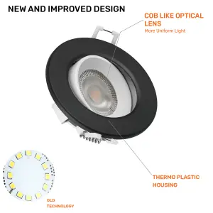 paul russells LED Downlight Black Non-Dimmable Tilt Recessed Ceiling SpotLight 4.8W 390 Lumens, IP44, Warm White 3000K Pack of 1