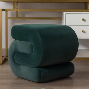 Velvet Ottoman fabric S-shape stool Wavy Pouf Green