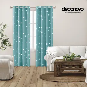 Deconovo Thermal Blackout Eyelet Curtains, Silver Star Foil Printed Room Darkening Curtains, W46 x L84 Inch, Sky Blue, 2 Panels