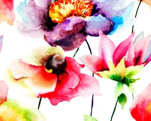 Origin Murals Watercolour Flowers Bright ink & Purple Matt Smooth Paste the Wall Mural 300cm wide x 240cm high