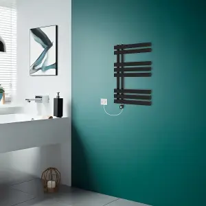 Rinse Bathrooms Designer Electric Thermostatic Heated Towel Rail D Shape Bathroom Ladder Style Radiator Warmer 800x600mm Black