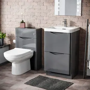 Nes Home Modern 500mm Steel Grey 2 Drawer Vanity Cabinet with Basin WC Toilet Unit Combo