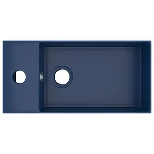 Belfry Bathroom Kettering 480mm L x 250mm W Ceramic Rectangular Sink with Overflow Dark Blue